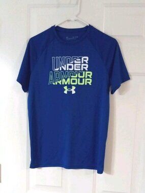 Under Armour Loose Boy's XL Tech Wordmark Logo Short Sleeve Blue Tee